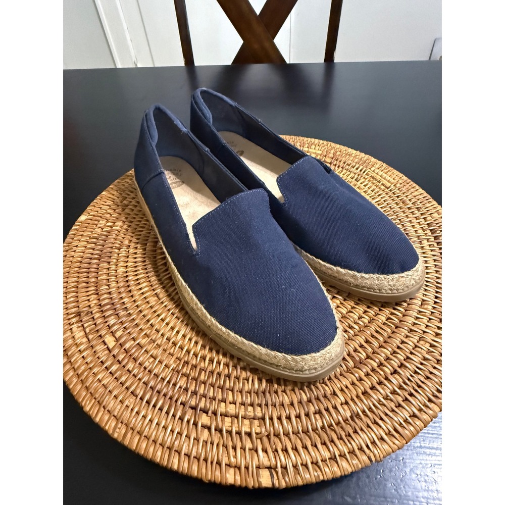 Dr. Scholls Sustainable Comfort Navy Canvas Espadrille Loafers Wedge Slip On